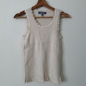 Marled NWOT Ribbed Knit Scalloped Neck Sleeveless Tank Top Size XS Creme Neutral